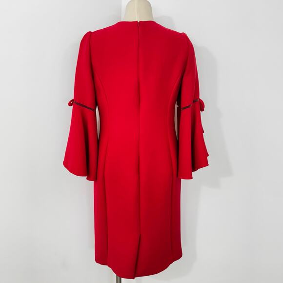 Oscar de la Renta Wool Silk Mini Sheath Dress Flared Sleeves Red Size 16 - Picture 8 of 16